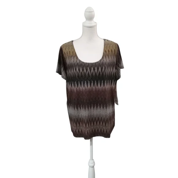 NOTATIONS WOMEN‎ SHORT SLEEVE PULLOVER TOP 2X NWT BROWN AND TAN - Picture 2 of 10